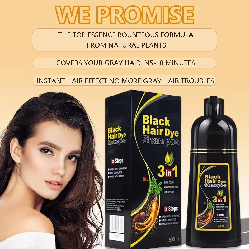3-in-1 Black Hair Dye Shampoo