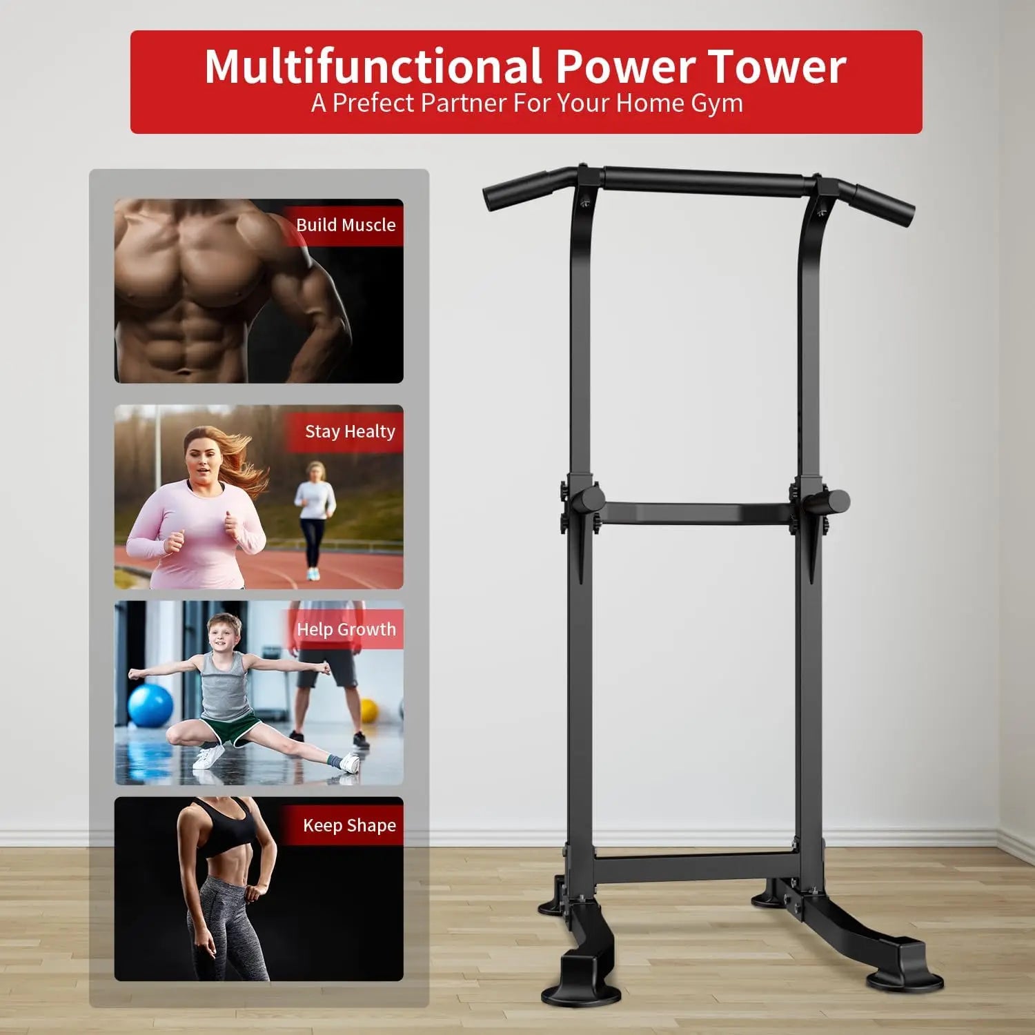 Adjustable Power Tower Dip & Pull-Up Bar
