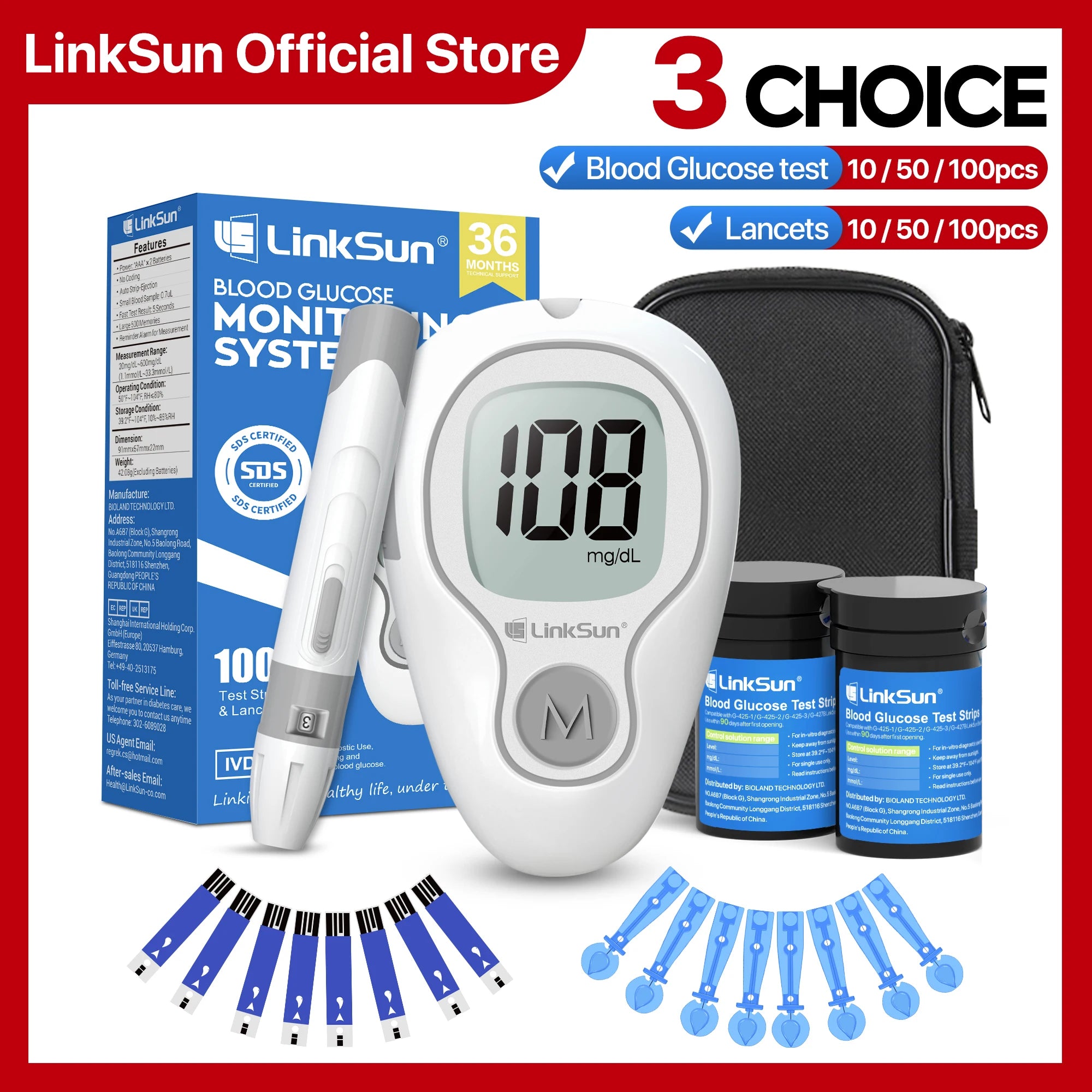 LinkSun Blood Glucose Meter Kit